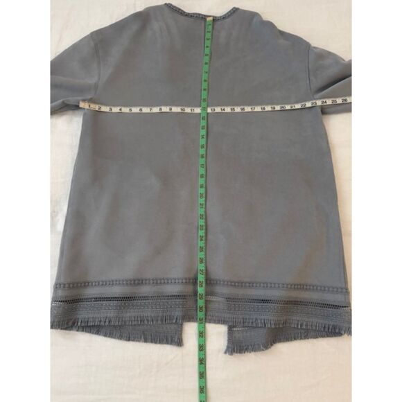 NWT Women's Mark New York long fringed cardigan, Granite, Large. - Picture 6 of 9